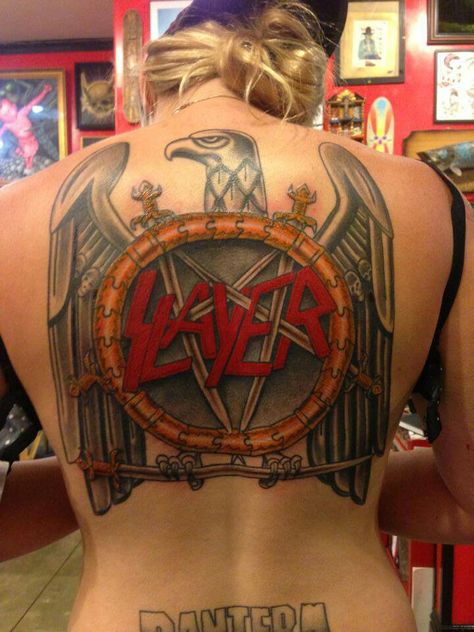 Slayer tattoo Heavy Metal Tattoo, Chica Heavy Metal, Slayer Tattoo, Slayer Band, Metal Chicks, Heavy Metal Girl, Heavy Metal Art, Metal Tattoo, Geniale Tattoos