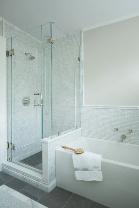 Walk In Bathroom Showers, Shower And Soaking Tub, Tile Walk In Shower, Bathroom Shower Design, Bathroom Redesign, Bathroom Remodel Designs, Bathroom Remodel Shower, Master Bath Remodel, Subway Tiles