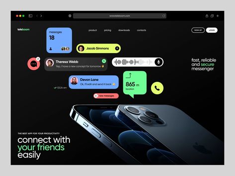 Chat Messenger App - Landing Page by Lay on Dribbble App Landing Page, Ui Ux Designer, Creative Web Design, Webpage Design, Lay On, Application Design, Ui Design Inspiration, Web Inspiration, Web Layout Design