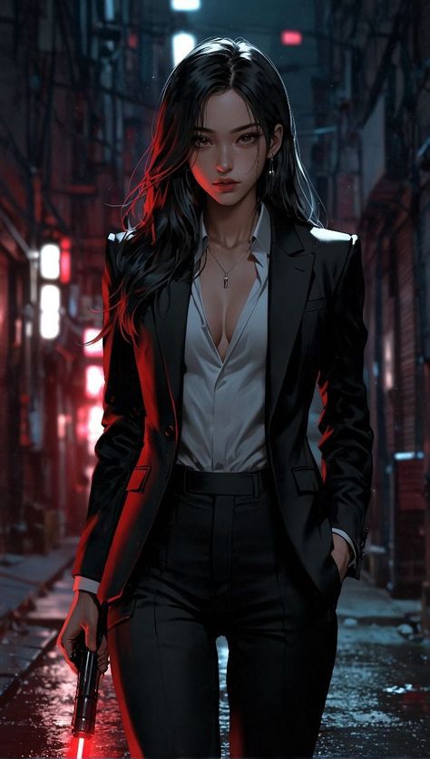 Mafia Woman Art, Female Suits Aesthetic, Mafia Woman Aesthetic, Female Suit Aesthetic, Female Mafia Art, Mafia Outfits Female, Book Cover Design Inspiration, Anime Show, Beautiful Dark Art