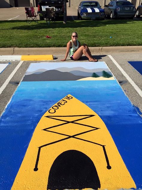 Senior parking spot Ocean Senior Parking Spot, Senior Parking Spot Painting Tips, Parking Spot Painting High School Boys, Parking Spot Painting Junior, Chalking Senior Parking Spots, Parking Lot Painting, Parking Spot Painting, Parking Spot, Senior Year Fun