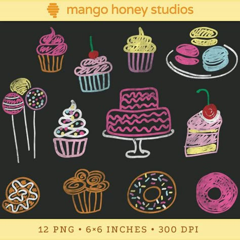 Muffin Clipart, Bakery Clipart, Chalkboard Clipart, Donut Clipart, Chalkboard Inspiration, Chalkboard Doodles, Cupcake Clipart, Cake Clipart, Cake Drawing