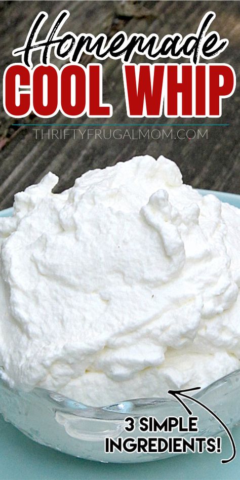 Homemade Cool Whip, Recipes With Cool Whip, Homemade Whipped Cream Recipe, Recipes With Whipping Cream, Making Whipped Cream, Baking Substitutes, Homemade Whipped Cream, Cool Whip, Cream Recipes