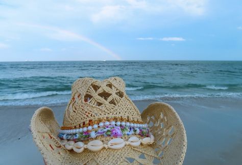 lavender floral cowboy hat🪻 Coastal Cowgirl Hat, Beads Fabric, Straw Cowboy Hat, Lavender Floral, Cowgirl Hat, Coastal Charm, Country Concerts, By The Ocean, Coastal Cowgirl