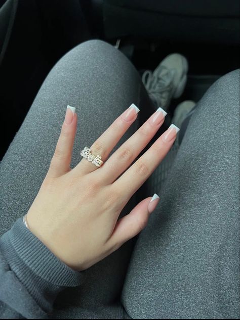 Girly Acrylic Nails, French Tip Acrylic Nails, Short Square Acrylic Nails, White Nail, Bling Acrylic Nails, Acrylic Nails Coffin Short, Nagel Inspo, Pink Acrylic Nails, Cat Kuku