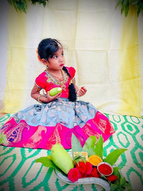 Ugadi Photoshoot For Babies, Ugadi Photoshoot, Gudi Padwa Baby Photoshoot, Gudhi Padwa Baby Photoshoot, Ugadhi Theme Baby Photoshoot, Baby Durga Maa Photoshoot, Baby Photoshoot Ideas, Goddess Decor, Baby Photoshoot