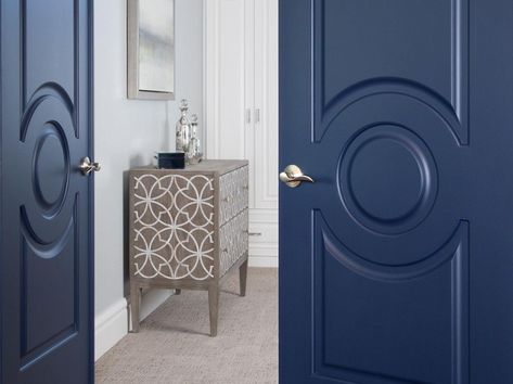 Navy Blue Doors Interior, Navy Blue Interior Doors, Blue Doors Interior, Interior Door Decor, Interior Doors Styles, Blue Interior Doors, Traditional French Doors, Interior Door Styles, Maria Killam