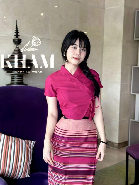 Shan Traditions Dress, Burmese Dress Design, Shan Myanmar, Shan Dress, Burma Dress, Burmese Dress, Myanmar Clothes, Burmese Clothing, Kebaya Dress