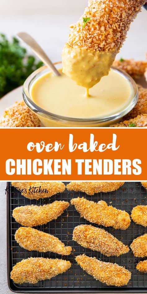 These Chicken Tenders are crispy, well seasoned, and so simple to make. Serve them with your favorite dipping sauces for an easy dinner that the whole family will love. Chicken Tenders Oven, Chicken Tender Recipes Baked, Baked Chicken Tenderloins, Oven Dinners, Dinner Recipe Chicken, Tender Recipes, Oven Baked Chicken Tenders, Baked Chicken Strips, Dinner Recepies