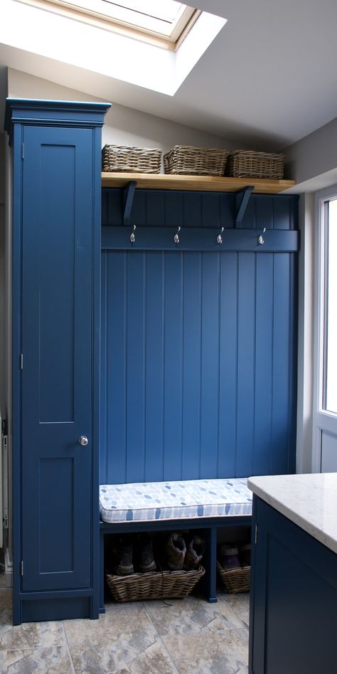 Boot Room Utility, White Lodge, Navy Blue Boots, Foyer Ideas, Mudroom Ideas, Kitchen Dining Living, Handmade Boot, Boot Room, Blue Boots