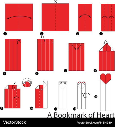 Heart Bookmark Origami, Origami Heart Tutorial, Heart Tutorial, Origami Bookmark, Heart Bookmark, Angel Wings Heart, Heart Vector, Origami Ideas, Origami Heart