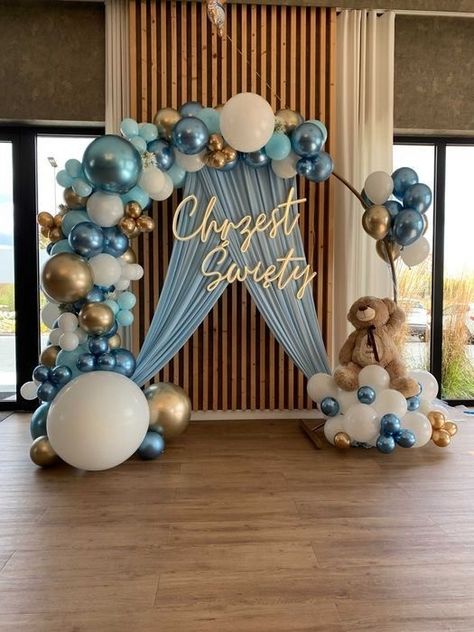 Boy Christening Decorations, Baby Shower Balloon Arch, Baby Shower Decorations Neutral, Elephant Baby Shower Boy, Bear Baby Shower Theme, Idee Babyshower, Baby Birthday Decorations, Baby Shower Theme Decorations, We Can Bearly Wait