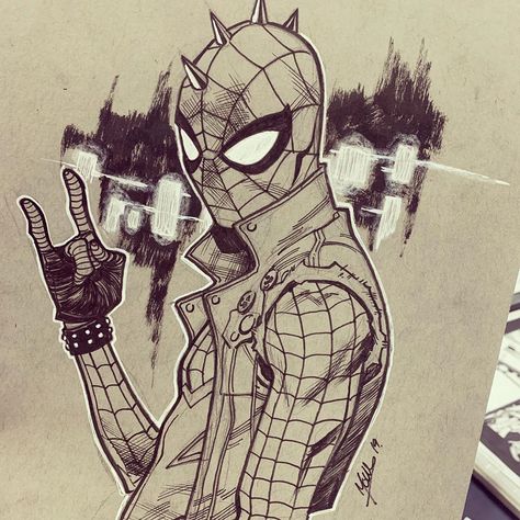 Jorge Molina on Instagram: “Quick sketch at Megacon Orlando #spiderpunk #spiderman #megacon2019  #megaconorlando” Spiderman Sketches, Punk Drawing, Into The Spiderverse, Illustrative Art, Spiderman Drawing, Deadpool And Spiderman, Spiderman Art Sketch, Man Sketch, Spiderman Spider