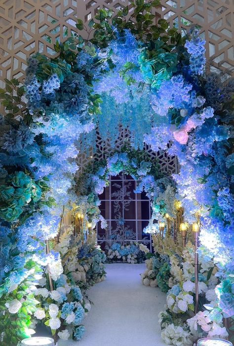 Blue Enchanted Forest Theme, Debut Theme Ideas 18th Simple, 18th Debut Theme, Quinceañera Themes, Mandap Setup, Debut Theme Ideas, Enchanted Forest Theme Party, Enchanted Forest Quinceanera Theme, Soft Blue Wedding