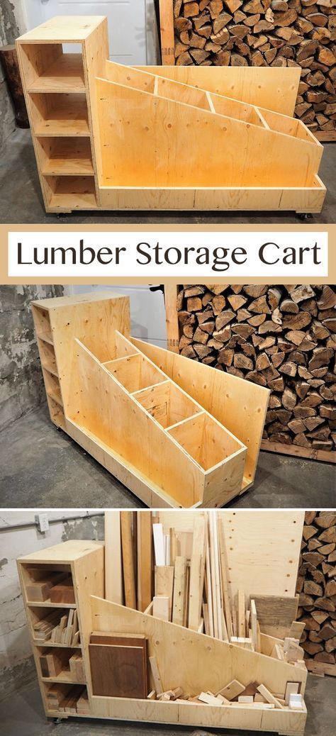 Lumber Storage Cart, Arbejdsplads Garage, Kids Woodworking Projects, Modern Woodworking, Projek Kayu, Basic Woodworking, Lumber Storage, Wood Projects Plans, Green Woodworking