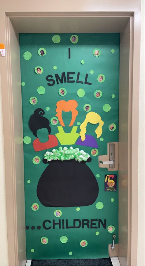 Fall Door Decor Preschool, October Bulletin Boards For Preschool Classroom Door, Wicked Door Decorations, Door Ideas For Classroom Halloween, Halloween Decor For Classroom Door, Haloween Decoracion Classroom, Cute Fall Classroom Doors, Decorating Doors For Halloween, Fall Halloween Door Decor