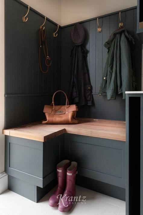 Bootroom Corner Storage, Large Boot Room, Under Stairs Boot Room, Small Boot Room Ideas, Small Boot Room, Boot Room Ideas, Hallway Coat Storage, Utility Boot Room, Seating With Storage