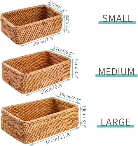 Amazon.com: FIYAMMY Rattan Bread Baskets, Rattan Rectangular Fruit Baskets, Natural Wicker Storage Bowls Decorative Baskets for Kitchen Set of 3 : Everything Else Wicker Basket With Lid, Bread Baskets, Seagrass Storage Baskets, Wicker Storage, Lidded Baskets, Fruit Baskets, Classroom Organisation, Decorative Baskets, Round Basket