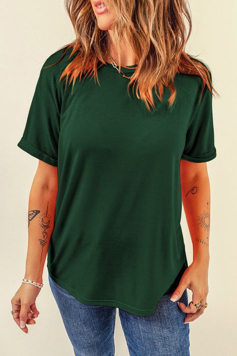 $4.1 Green Casual Plain Crew Neck Tee Wholesale House Keeping, Short Sleeve Pattern, Maxi Dress Formal, Tees For Women, Crew Neck Top, Crew Neck Tee, Chic Design, Hot Summer, Mardi Gras