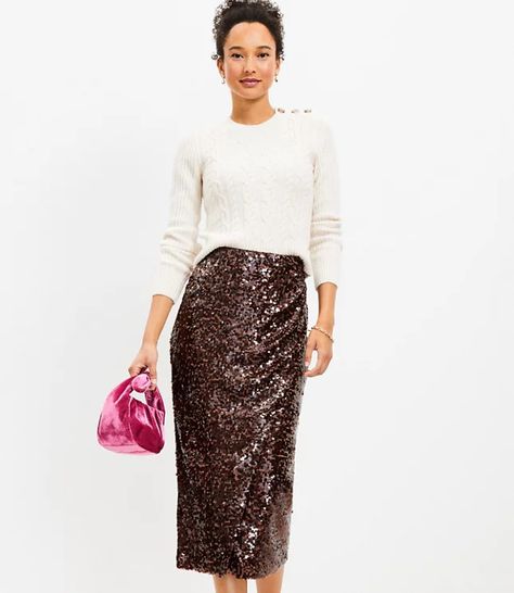 New Clothing Arrivals | Loft Brown Sequin Skirt Outfit, Long Sequin Skirt Outfit, Sequin Skirt Outfit, Petite Midi Skirt, Wrap Midi Skirt, Striped Midi Skirt, Petite Skirt, Floral Midi Skirt, Flattering Dresses