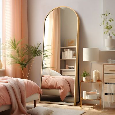 Big Mirror In Bedroom, Full Length Mirror In Bedroom, Room Mirror Ideas, Arch Floor Mirror, Full Length Mirror Stand, Mirror Standing, Gold Room Decor, Floor Length Mirror, Gold Bedroom