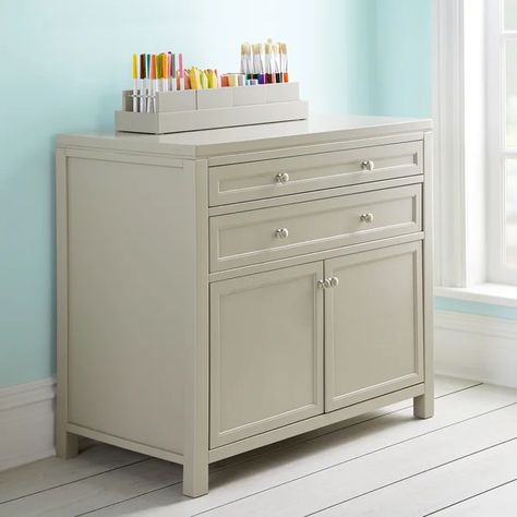 Martha Stewart Crafting Kids Artwork Storage Art Supply Cabinet, Kids Art Room Organization, Kids Art Organization, Home Office And Craft Room Combo, Kids Craft Desk, Martha Stewart Craft Furniture, Cluttered Art, Kids Artwork Storage, Craft Supply Organization