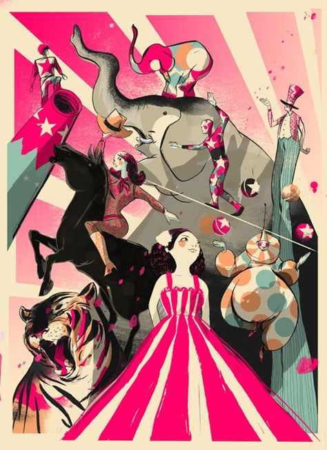 Circus Circus Illustration, Circus Poster, Illustration Art Design, Circus Art, Circus Theme, The Circus, Vintage Circus, Drawing Tutorials, Painting Illustration