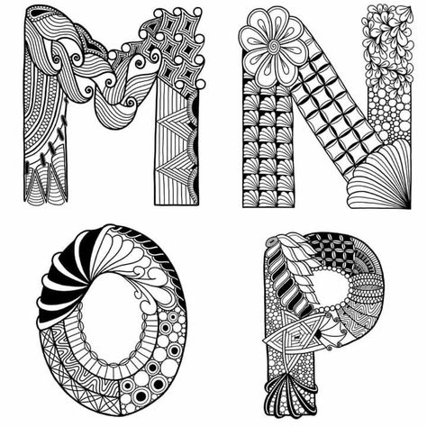 Zentangle Numbers, Zentangle Lettering, Leo Painting, Zentangle Alphabet, Font Tutorial, Pencil Sketches Of Girls, Zentangle Letters, Simple Mandala Design, Letter Pattern Design