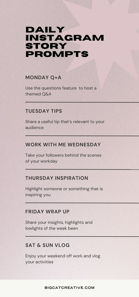 Daily Instagram Story Prompts - a content idea for each day of the week. Instagram Business Introduction Post, How To Instagram Stories, Business Insta Story Ideas, How Often To Post On Instagram, Introductory Post On Instagram, Business Intro Instagram Post, Business Ig Story Ideas, Instagram Story Branding, Daily Instagram Post Ideas