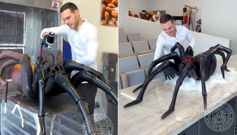 How to Make a Giant Spider for Halloween Giant Spiders Diy, Diy Horror, Spider For Halloween, Diy Halloween Spider, Amaury Guichon, Chocolate Spiders, Chocolate Showpiece, Big Spiders, Riders On The Storm