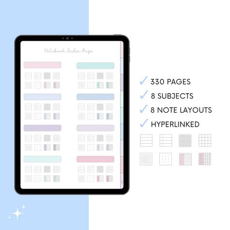 Upgrade your note-taking game with our Cute Minimal Digital Notebook! This versatile digital notebook offers 330 pages, 8 color-coded sections, hyperlinks for easy navigation, and 8 different note page templates to suit all your needs. Available in 4 adorable pastel shades - it's both functional and stylish! Visit our Etsy store for deals on digital products! Link in bio 📔✨ #tekishostationery #cutestationery #digitalnotebook #notetaking #studentlife #organization #pastelcolors #etsy #digital... Notebook Index Page, Digital Notebook, Writing Notebook, Dot Grid, Digital Notebooks, Pastel Shades, Cute Stationery, Page Template, Student Life