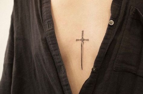 Cross Swords Tattoo Design, Cross Chest Tattoo Female, Chest Tattoo Woman, And Tattoo, Ca Tattoo, Tattoo People, Chest Tattoo, Tattoos And Piercings, Tattoo Design