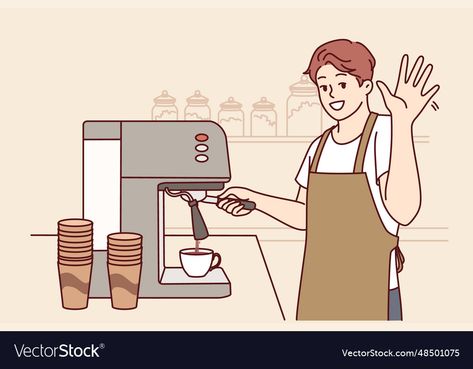 Barista Illustration, Aesthetic Illustrations, Coffee Cartoon, Coffee Logo, Teaching Activities, Bar Counter, Teaching English, Art Project, Cappuccino