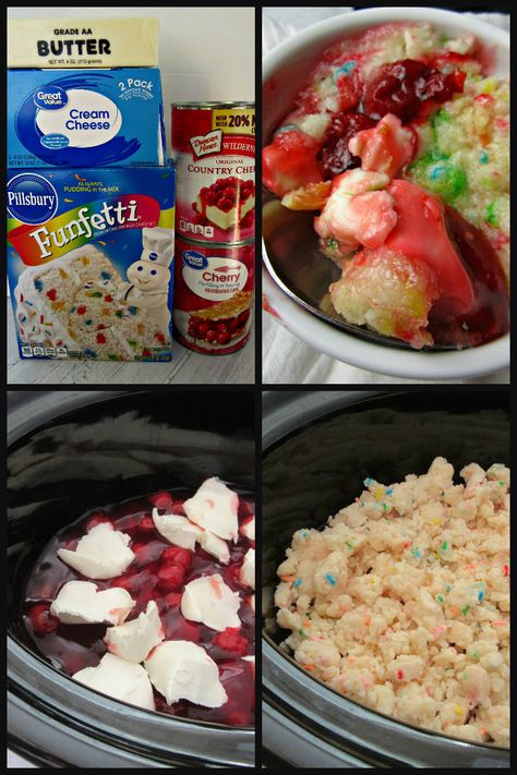 Cherry Cheesecake Dump Cake, Dump Cake Crockpot, Easy Cherry Cheesecake, Funfetti Cake Mix Recipes, Cheesecake Dump Cake, Crockpot Cake, Cherry Dump Cake Recipe, Strawberry Cake Filling, Cherry Dump Cake