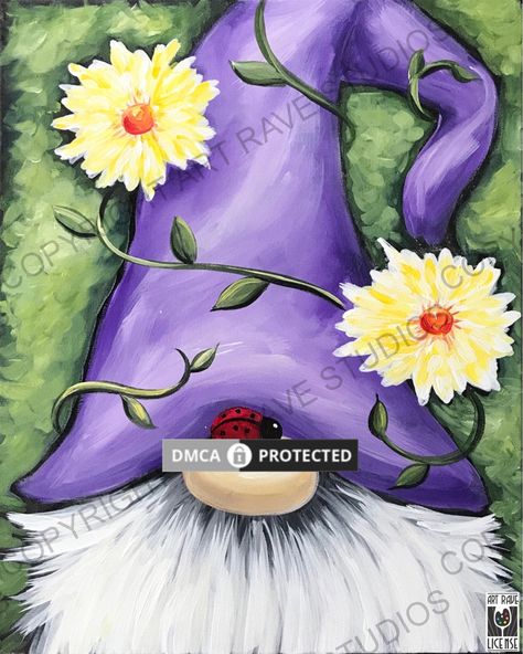 Spring Gnome Painting, Gnome Painting, Brick Crafts, Gnome Art, Gnome Paint, Gnome Pictures, Ladybug Art, Spring Painting, Garden Gnome