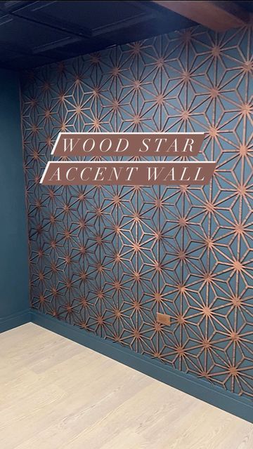 LAUREN BURKE | DIY + Design on Instagram: "Have you ever seen an accent wall like this?!⭐️ I discovered these fretwork wood panels from @decorativeceilingtiles and knew I had to use them in my basement renovation! I got the walnut and stained them with a pure finishing oil and tacked them on the wall with my pin nailer. They have a TON of different options, shapes and sizes. Honestly I love how this turned out, what do you think?!  ⭐️Comment STAR to get the link sent directly to your inbox! UPDATE!! Use code Lauren10 for 10% off site wide until 9/26! 🙌🏻  Thank you to @decorativeceilingtiles for partnering with me on this project!  Paint color is shaded forest by @dutchboypaints Star panels are the Hampton, size small, walnut finish 1/4”  #accentwall #fretworkpanel #walnutwood #diy #asmr" Master Bedrooms With Wallpaper Accent Wall, Accent Wall Patterns, Headboard Accent Wall, Lauren Burke, Bedroom Wallpaper Accent Wall, Fret Work, Basement Renovation, Primary Suite, Wood Stars