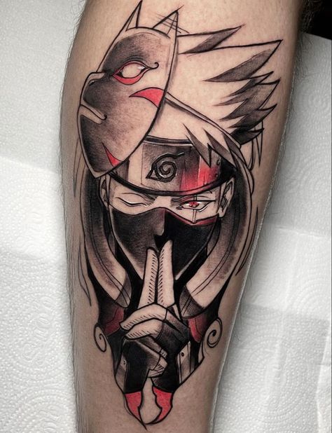 Naruto Themed Tattoos, Kakashi Sensei Tattoo, Kakashi Hatake Tattoo Design, Naruto Anbu Tattoo, Naruto Tattoo Color, Best Anime Tattoos For Men, Kakashi Hatake Tattoo Ideas, Kakashi Anbu Tattoo, Kakashi Tattoo Ideas