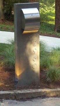 Residential Mailbox - modern - spaces - atlanta - Turning Stone Design Modern Mailbox Post, Letterbox Ideas, Modern Mailbox Design, Stone Mailbox, Mid Century Modern Mailbox, Letter Box Design, Brick Mailbox, Post Mailbox, Residential Mailboxes