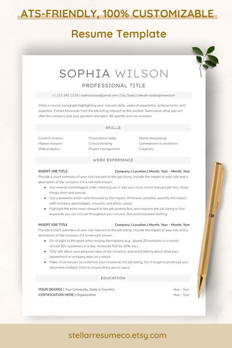 one-page resume template for word and google docs ats-friendly Career Change Cover Letter, Free Resume Format, Ats Cv, Basic Resume Examples, Best Free Resume Templates, Best Cv Template, Ats Friendly Resume, Professional Resume Examples, Ats Resume