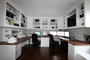 U-shaped Home Office Design Ideas, Pictures, Remodel and Decor Organiser Son Dressing, Office For Two, Mesa Home Office, Interior Kantor, Kitchen Desk, Cozy Home Office, Home Office Storage, Bureau Design, Office Workspace