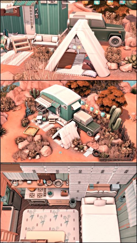 The Sims 4 Off The Grid, Sims 4 Van Life, Sims 4 Campsite, Sims 4 Caravan, Sims 4 Homeless Cc, Ts4 Builds, Oasis Springs, Cc The Sims 4, Sims Houses