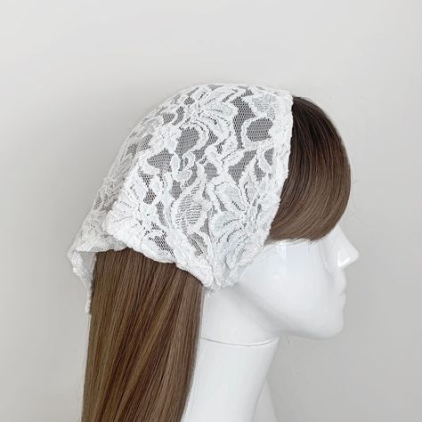 Lightweight Sheer Lace Triangle Hair Scarf. Chic Lace Design. Comfortable And Keeps The Hair Out Of Your Face. One Adult Size Fits 22-26 Inch Head Triangle Is 10.5 Inches Long From Longest Point Care Info Hand Wash Or Machine Wash On Delicate In Cold Water. Do Not Wring. Lay The Headband Flat To Dry #White #Lace #Bridal #Gift #Unique Headband Flat, Triangle Hair Scarf, Lace Head Scarf, Aespa Concert, Head Scarf Wrap, Triangle Hair, Lace Accessories, Lace Headband, Fashion Things