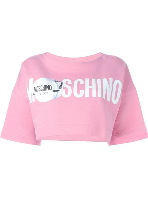 Pink Sweatshirts, Moschino Shirt, Moschino Sweatshirt, Cl Fashion, Boat Neck Shirt, Pink Sweat, Shirts Crop, Moschino Logo, Sweat Top