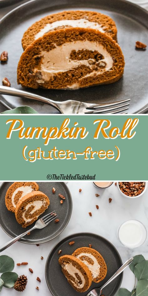 Gluten Free Pumpkin Roll, Gluten Free Pumpkin Desserts, Spiced Cake, Pumpkin Rolls Recipe, Gluten Free Thanksgiving, Caramel Cream, Pumpkin Desserts, Creamy Caramel, Pumpkin Spice Cake