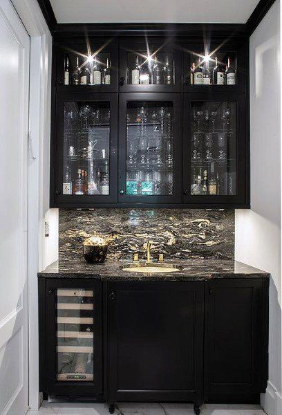 Home Wet Bar Design Idea Inspiration Kitchen Black And White Cabinets, Kitchen Black And White, Wet Bar Cabinets, Black And White Cabinets, Wet Bar Designs, Basement Designs, Home Wet Bar, Small Bedroom Remodel, Home Bar Rooms