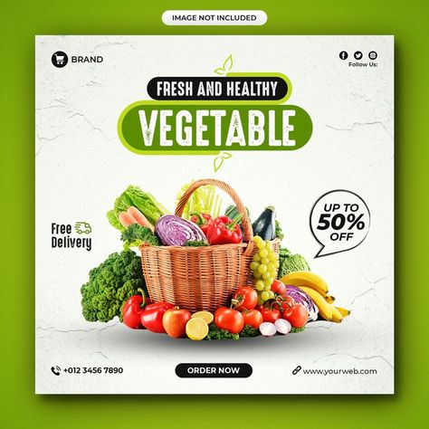 Premium PSD | Healthy food vegetable social media post Vegetable Social Media Post, Grocery Social Media Post, Vegetables Creative Ads, Vegetable Poster Design, Supermarket App, Vegetable Poster, Healthy Restaurant Food, Restaurant Social Media, Healthy Food Menu