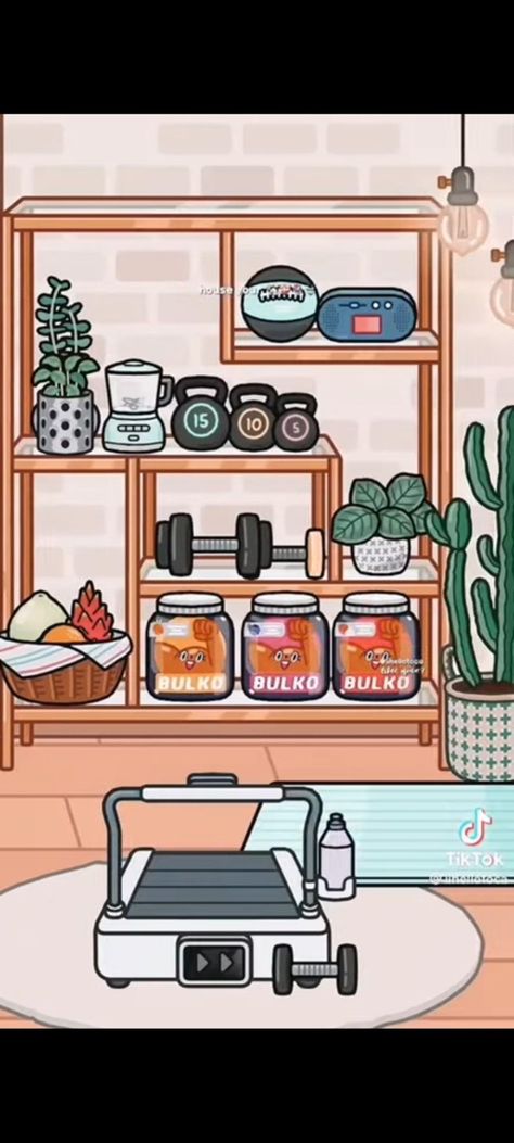 Gym Room Toca Boca, Toca Boca Gym Ideas Aesthetic, Toca Boca Workout Room Ideas, Toca Boca Smoothie Bar, Toca Boca Pantry Ideas, Toca Boca Workout Room, Toca Boca Gym Ideas, Gym Room Ideas, Toca Life World Aesthetic Pfp