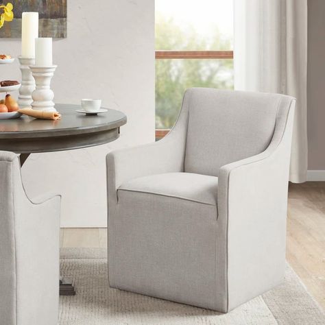 Shonna Slipcover Dining Arm Chair in Gray | Birch Lane Fully Upholstered Dining Chair, Farmhouse Style Dining Table, Dining Chair Slipcovers, Single Chair, Farmhouse Dining Table, Madison Park, Dining Arm Chair, Upholstered Dining Chairs, Arm Chair