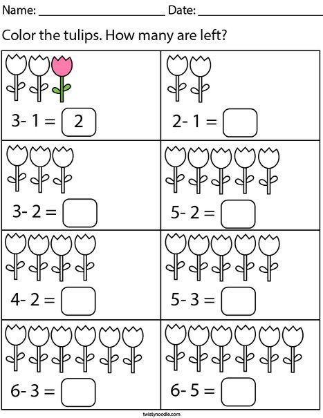 Tulip Subtraction Math Worksheet - Twisty Noodle Subtraction Worksheets For Preschool, Kindergarten Math Worksheets Subtraction, Easy Subtraction Worksheets, Math For Kids Worksheets, Subtraction Preschool, Subtraction Worksheets For Kindergarten, Math Worksheets For Kindergarten, Easy Math Worksheets, Kindergarten Math Worksheets Addition