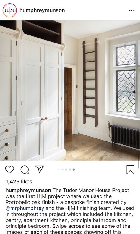 Portable ladder for high access in the closet Tudor Manor, Humphrey Munson, Dressing Room Closet, House Restoration, Interiors Inspiration, Dressing Rooms, Cabinetry Design, Boot Room, Luxe Interiors